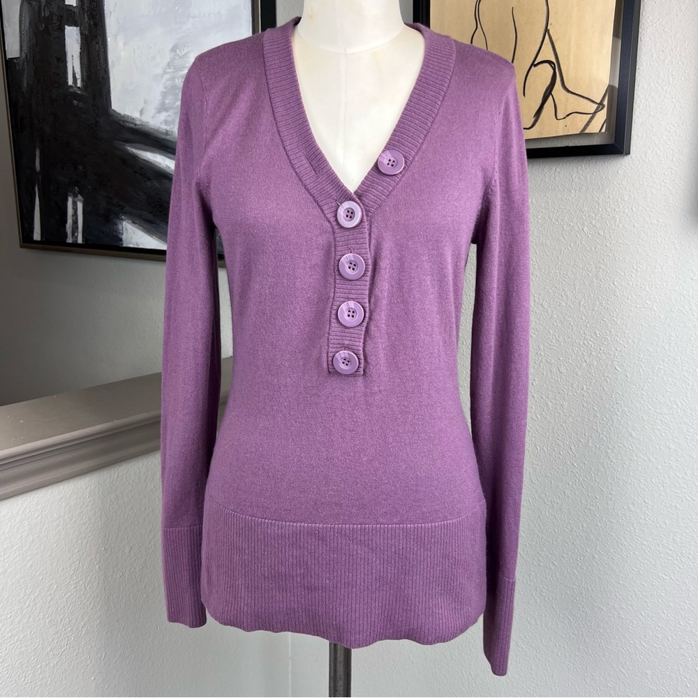 SUNDANCE purple v-neck cotton rabbit hair long sleeve sweater